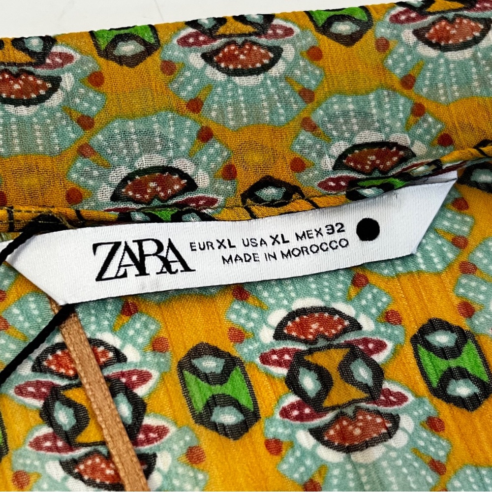 Zara Multicolor Boho Patchwork Blouse NWT size XL  with bow & beaded detail - Picture 14 of 16